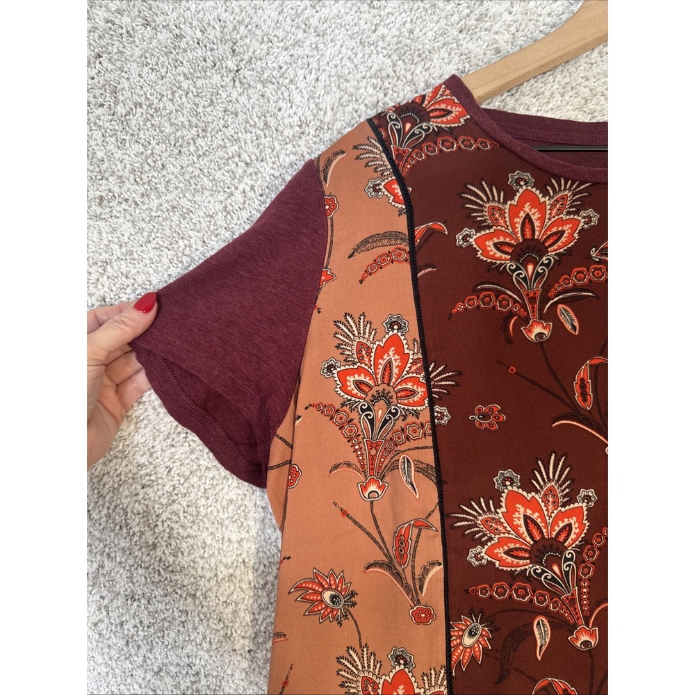 Scotch & Soda The Peaks Linen Blend Maroon Floral Paisley Print Top Size L - Picture 2 of 9